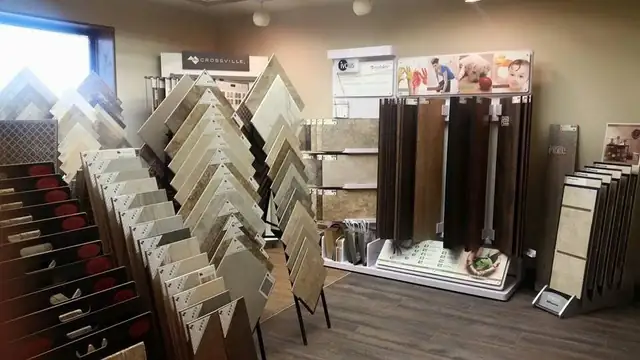 Showroom display racks of flooring and tile samples